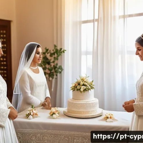 Home 29 키프로스의 독특한 결혼 문화 - A traditional Cypriot wedding scene showing the bride wearing a delicate white veil richly embroider...