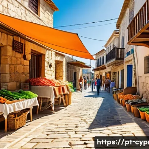 Home 15 키프로스 신용카드 사용 가능성 - A vibrant street scene in a Cypriot village market during daytime, featuring local merchants selling...