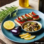 키프로스 전통 음식 요리법 - A vibrant Mediterranean table setting featuring an assortment of traditional Cypriot meze dishes: sm...
