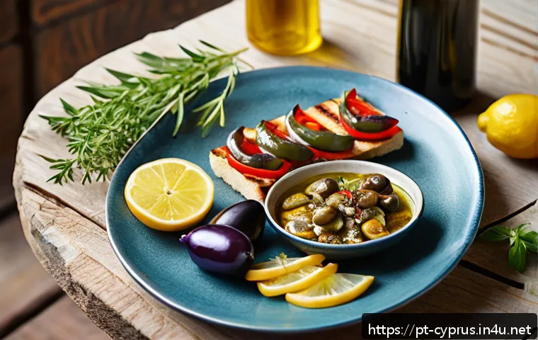 키프로스 전통 음식 요리법 - A vibrant Mediterranean table setting featuring an assortment of traditional Cypriot meze dishes: sm...