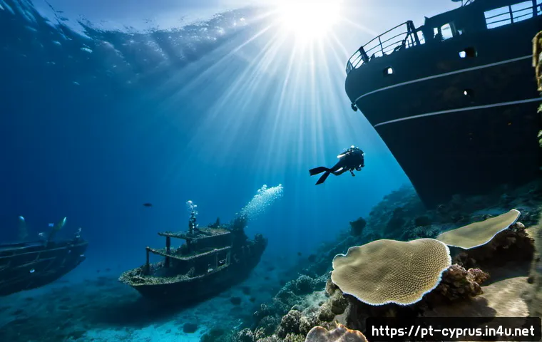 Home 17 키프로스 스쿠버 다이빙 명소 - Photorealistic underwater scene at the Zenobia wreck dive site near Larnaca, Cyprus, a scuba diver i...