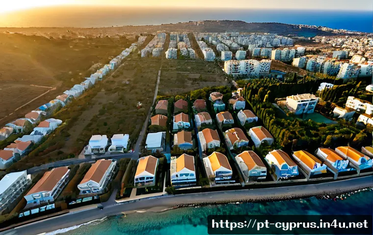 키프로스의 인구 분포 - Photorealistic aerial view of Cyprus population distribution, dense Mediterranean coastal city neigh...